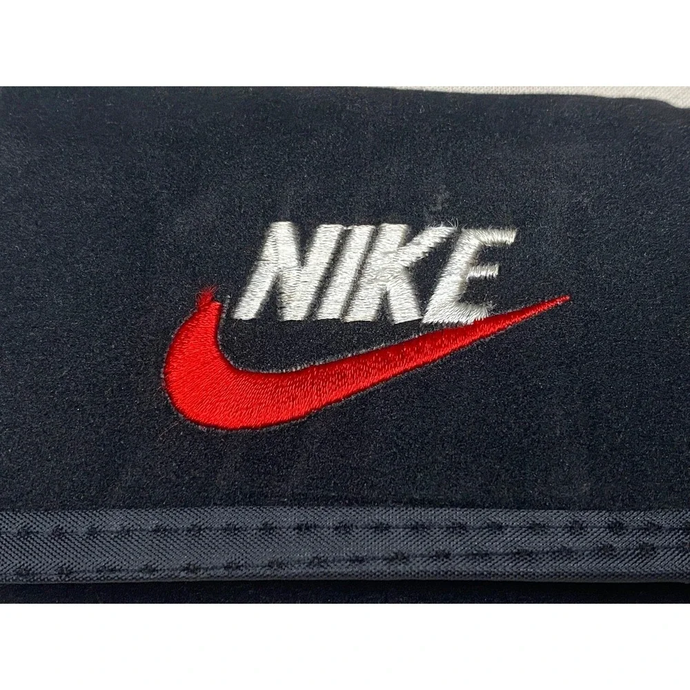 Y2K Nike Black Velvet Trifold Wallet Red Check Minimalist Athletic Streetwear